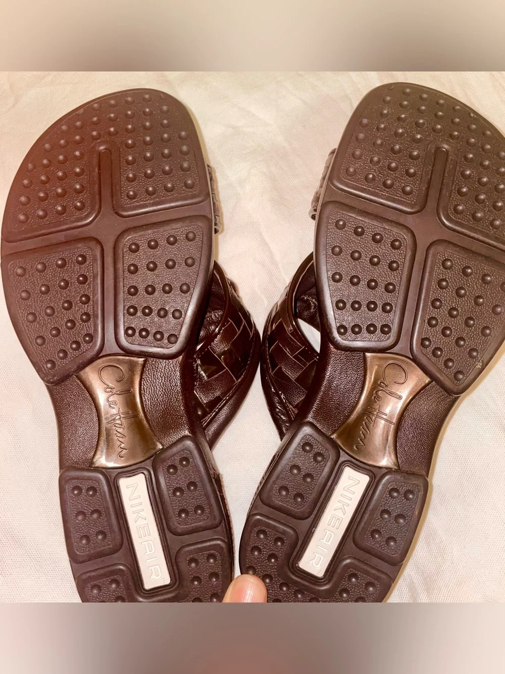 New Cole Haan Brown leather slides with woven texture #slides #leather #ColeHaan